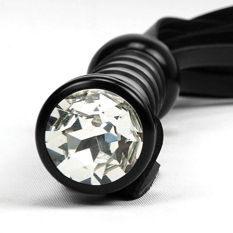 Lederpeitsche mit Alu-Griff 25 Riemen und Kristall