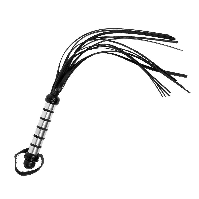 Lederpeitsche mit Alu-Griff 15 Riemen und Kugel