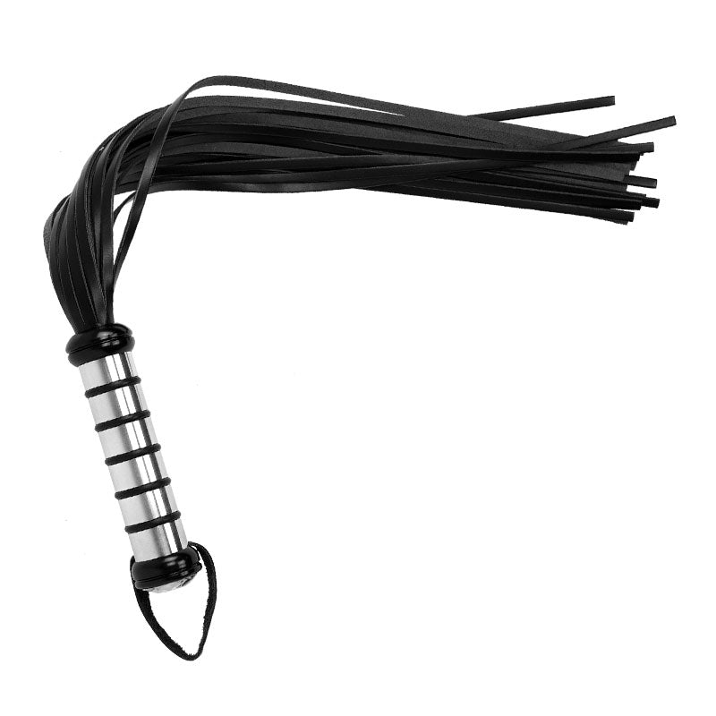 Lederpeitsche mit Alu-Griff 25 Riemen und Kristall