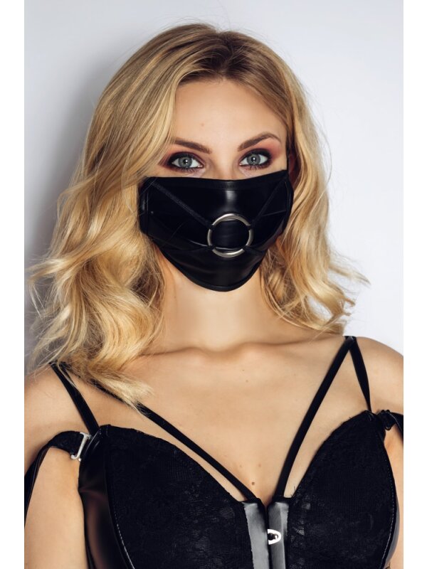 Noir Handmade Mundmaske mit Ring