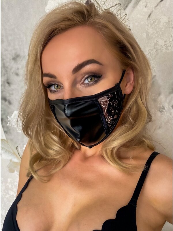 Noir Handmade Mundmaske mit Spitzeneinsatz