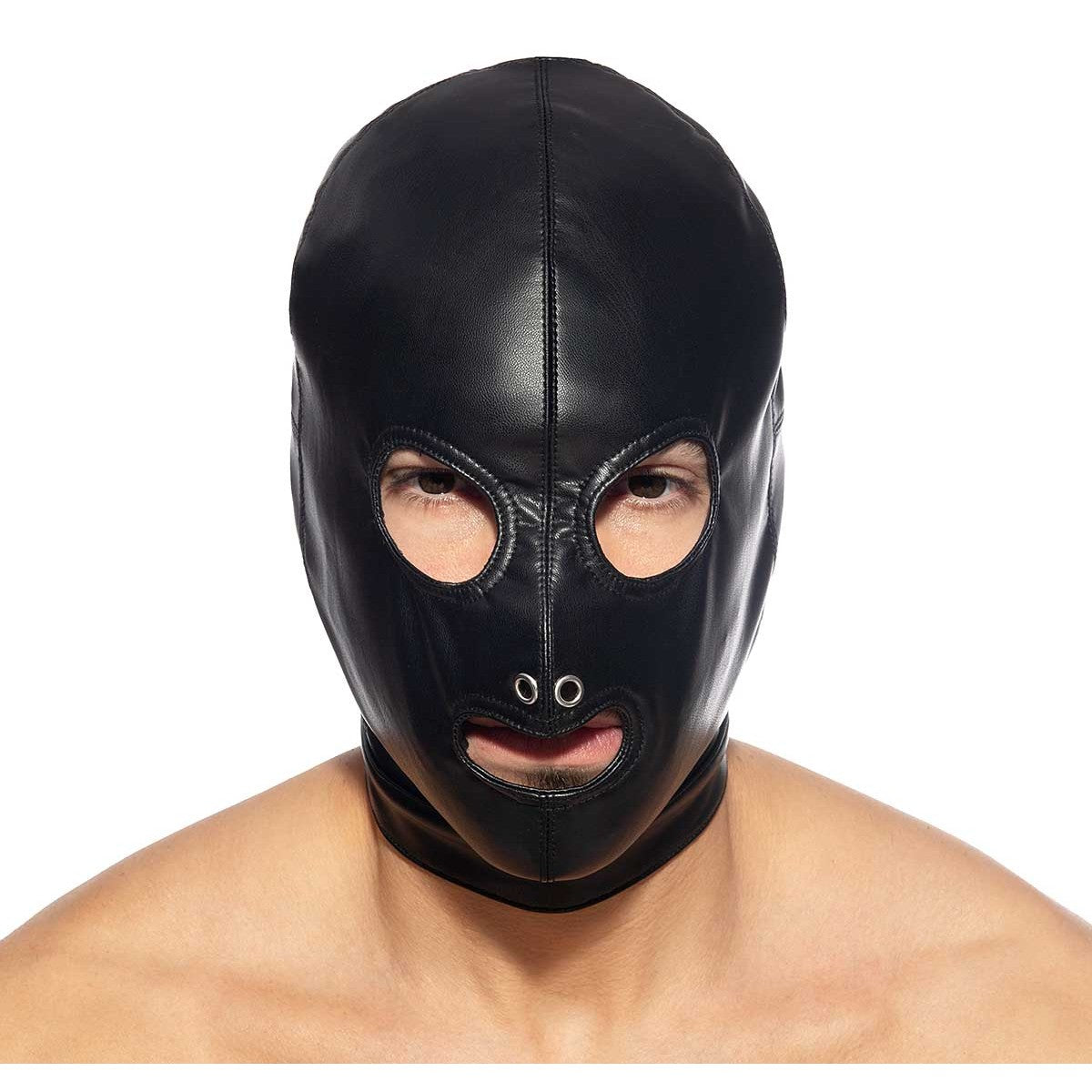 Schwarze SM Haube Kunstleder